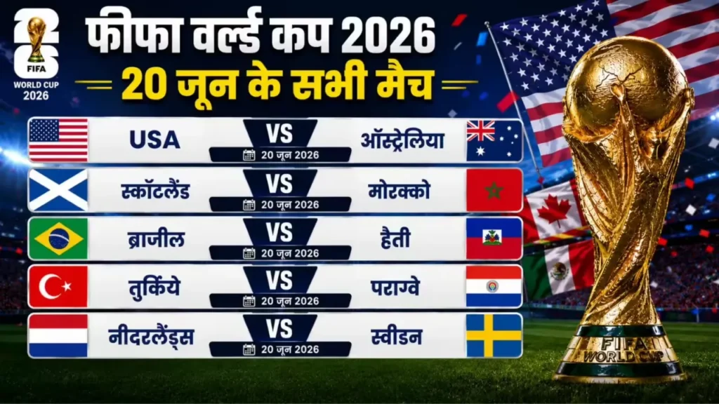 FIFA World Cup 2026: 20 जून को 5 धमाकेदार मुकाबले — Brazil, USA और Morocco मैदान में, जानें Time, Venue और जीत का हिसाब!