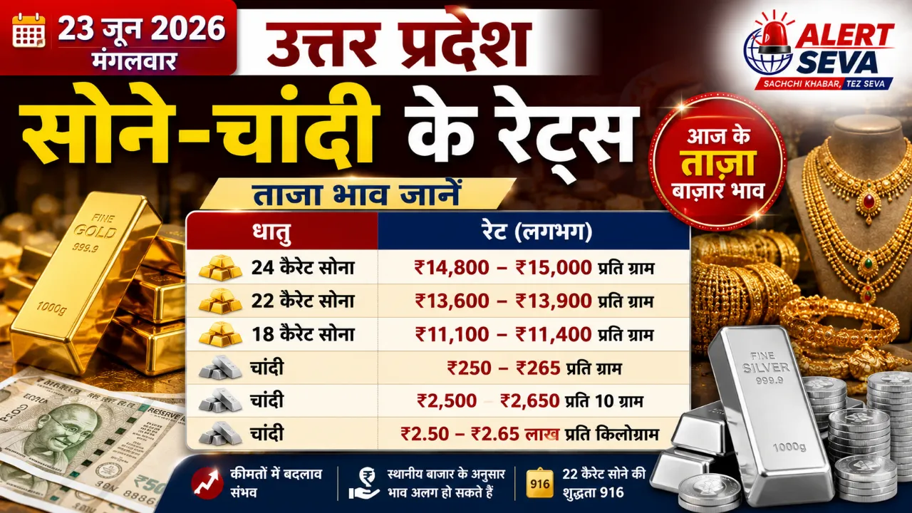 23 June 2026 Uttar Pradesh ka gold and silver price: सोना हुआ सस्ता 23 जून को सोने और चांदी की कीमतों में आई भारी गिरावट, देखें 24K और 22K के ताज़ा रेट