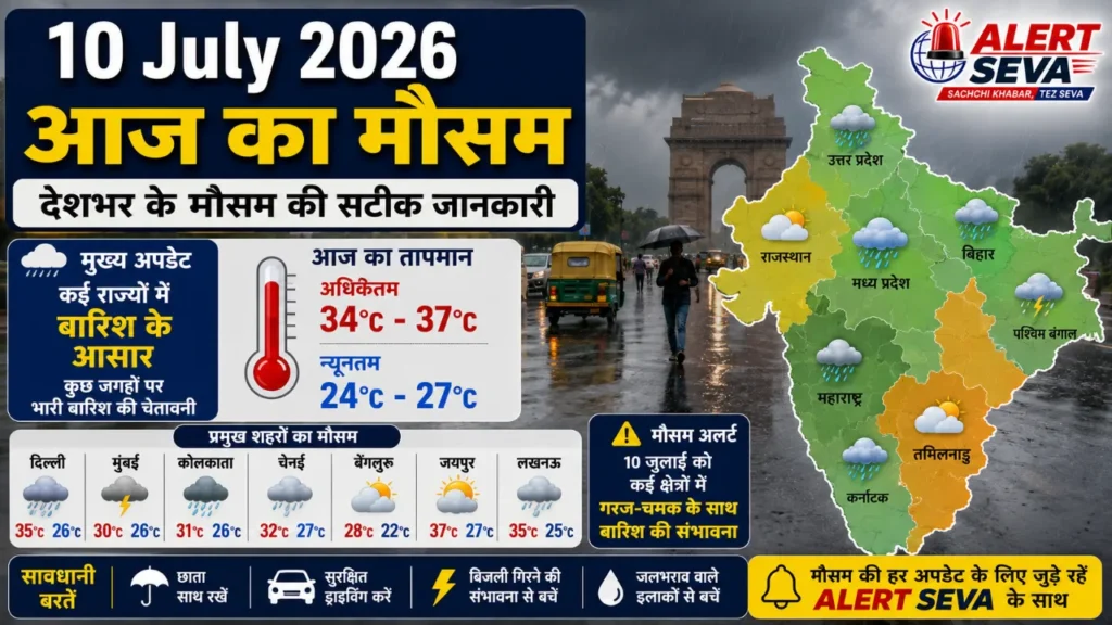 10 July 2026 Aaj Ka Mausam 18 राज्यों के लोग रहें सतर्क! आज Delhi-NCR से लेकर UP-Bihar तक है आंधी-तूफान और बारिश का अलर्ट!