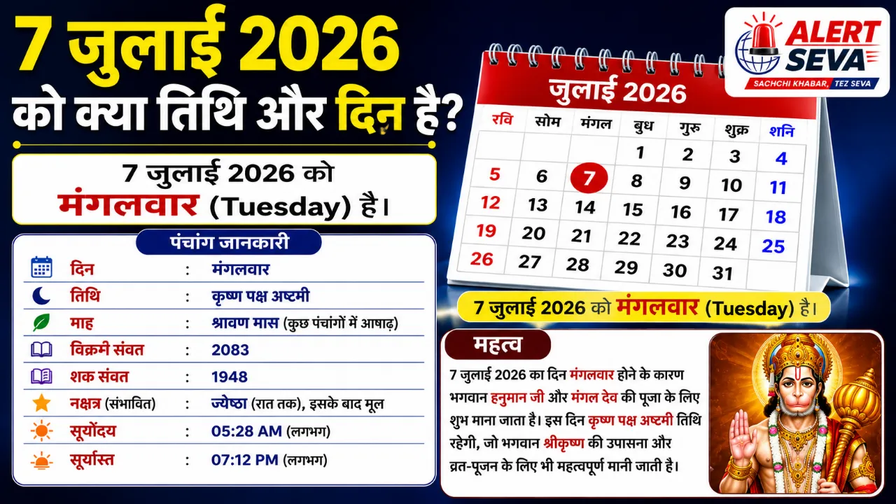 7 July 2026 Kya Hai आज 7 जुलाई 2026 को क्या तिथि और दिन है जानें पंचांग, व्रत-त्योहार और धोनी का जन्मदिन!
