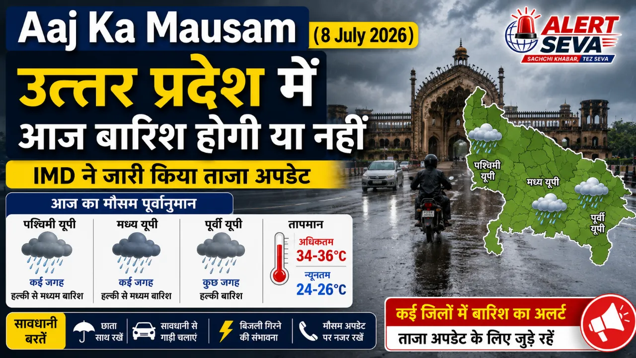 Aaj Ka Mausam(8 July 2026) उत्तर प्रदेश में आज बारिश होगी या नहीं, मेरठ, शाहजहाँपुर और एटा में मौसम का हाल