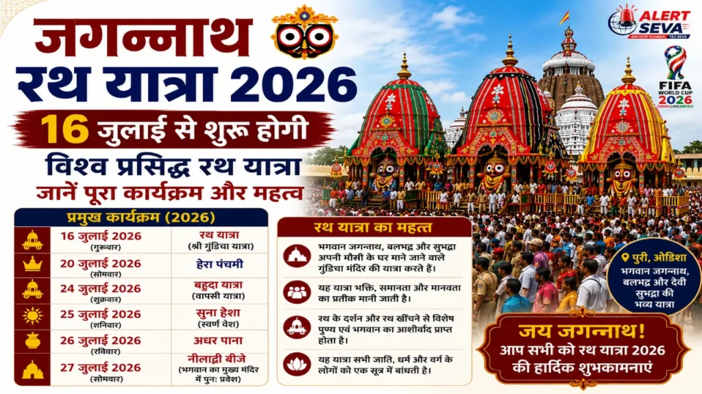 Jagannath Rath yatra 2026 kab se hai: 16 जुलाई से शुरू होगी विश्व प्रसिद्ध रथ यात्रा, जानें पूरा कार्यक्रम और महत्व